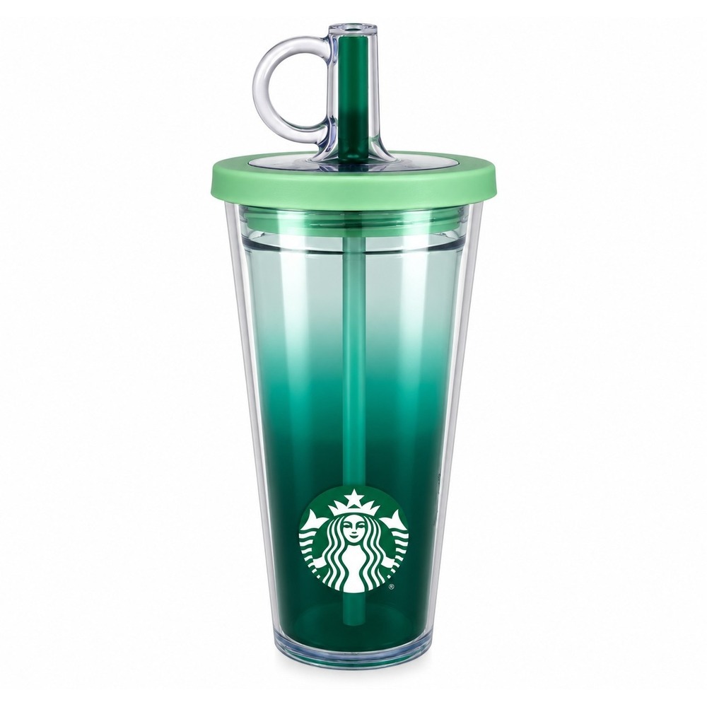Starbucks 2025 Green Ombre Cold Cup Tumbler 16 oz 473 mL Lid Straw Carry Loop